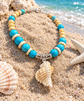 Turquoise beaded conch shell necklace detail
