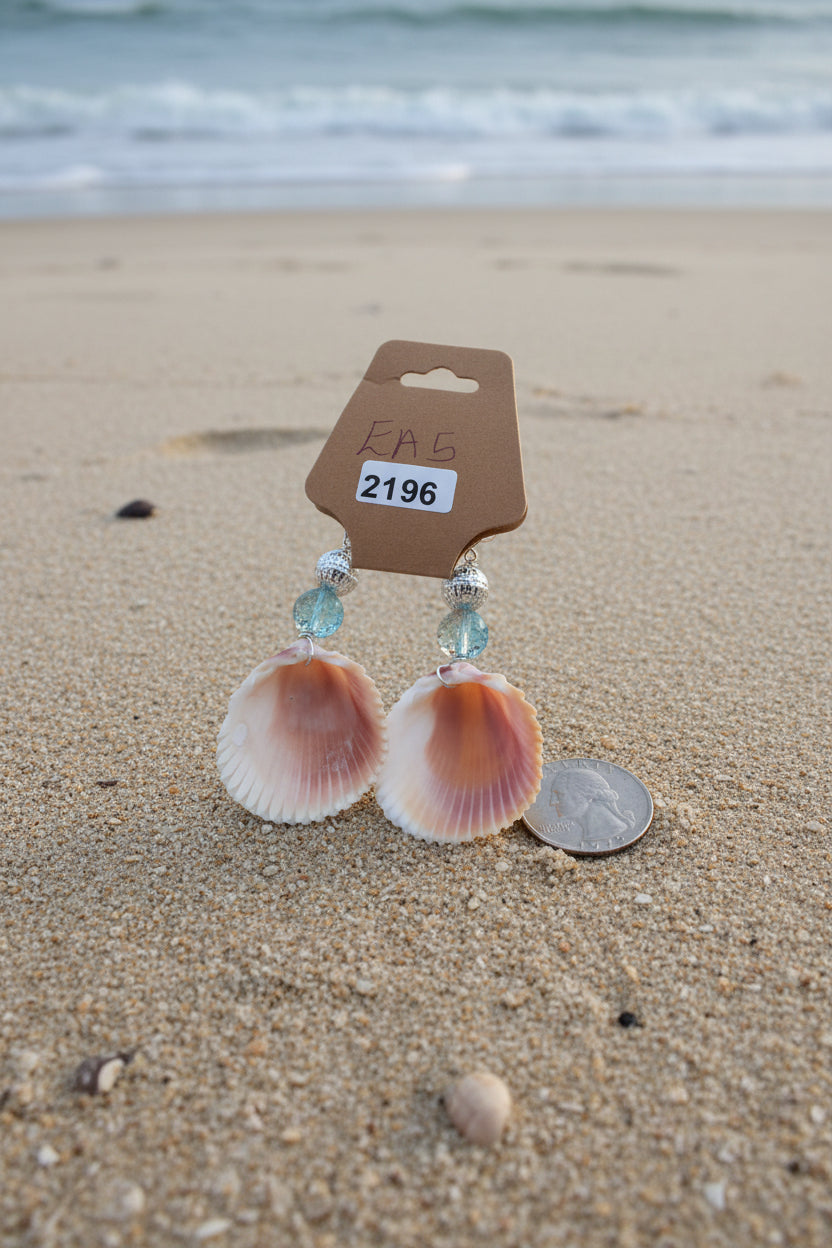 Tidal Cockle Shell Drop Earrings With Aqua Crackle Glass Bead