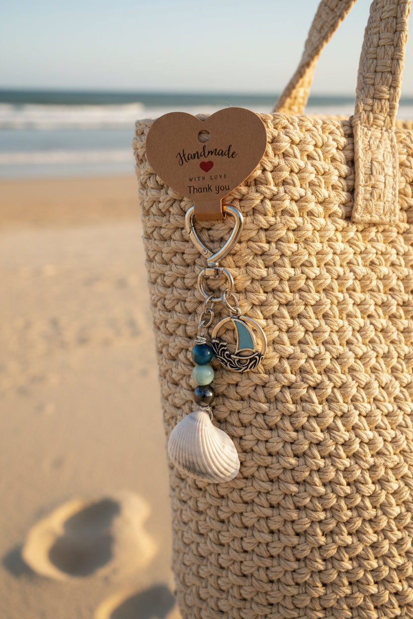 Ark Shell & Sailboat Bag Charm — Nautical Blue