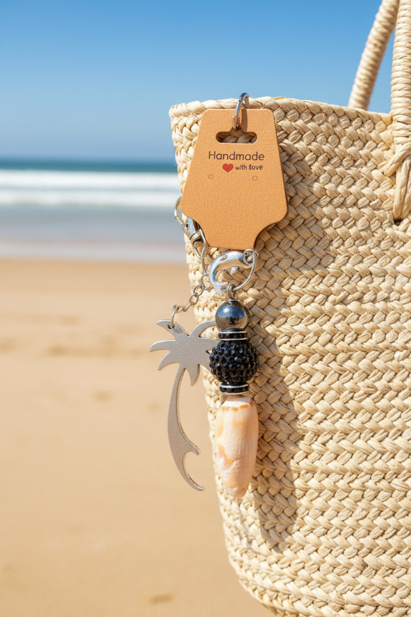 Palm Tree & Lettered Olive Shell Keychain
