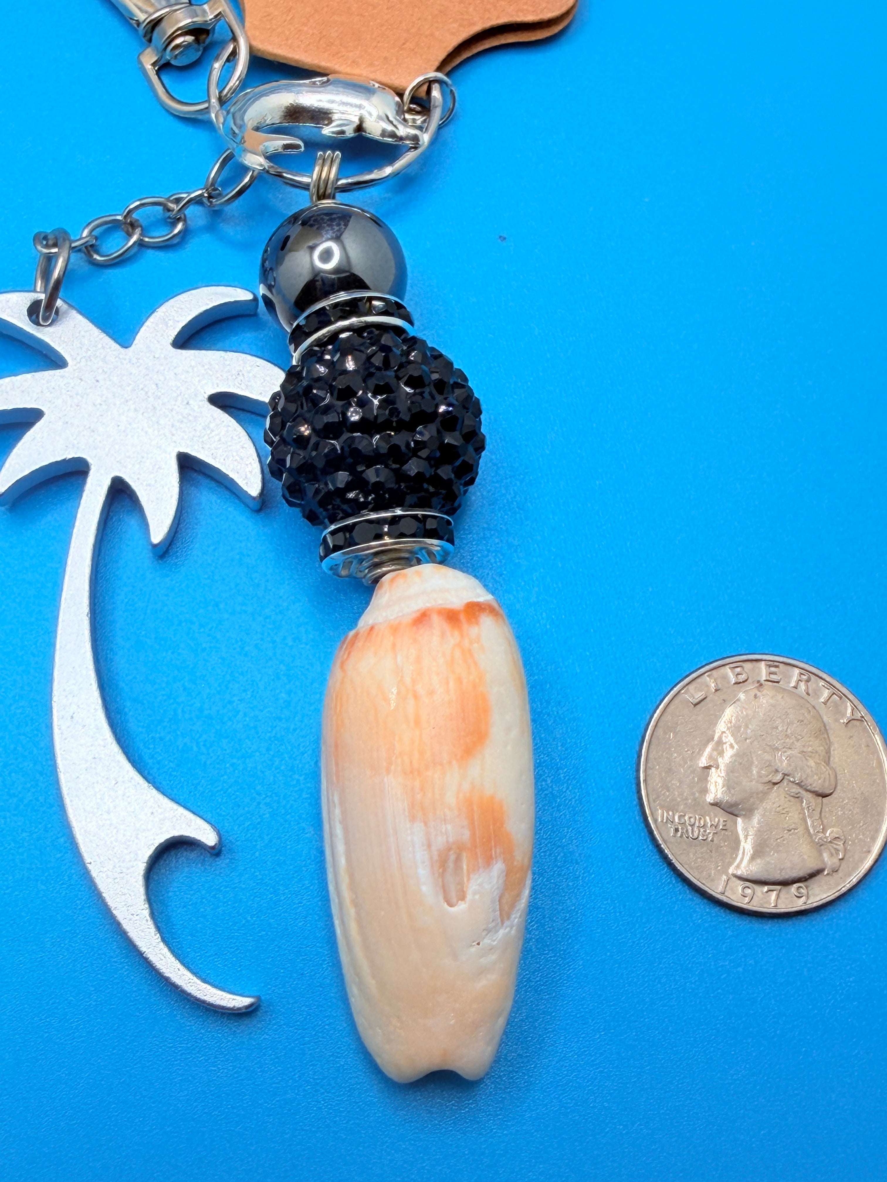 Palm Tree & Lettered Olive Shell Keychain