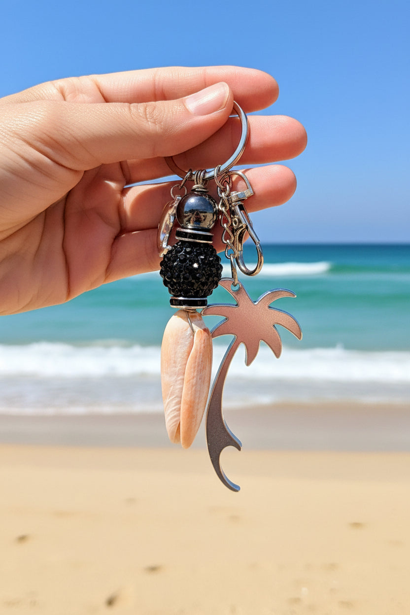 Palm Tree & Lettered Olive Shell Keychain