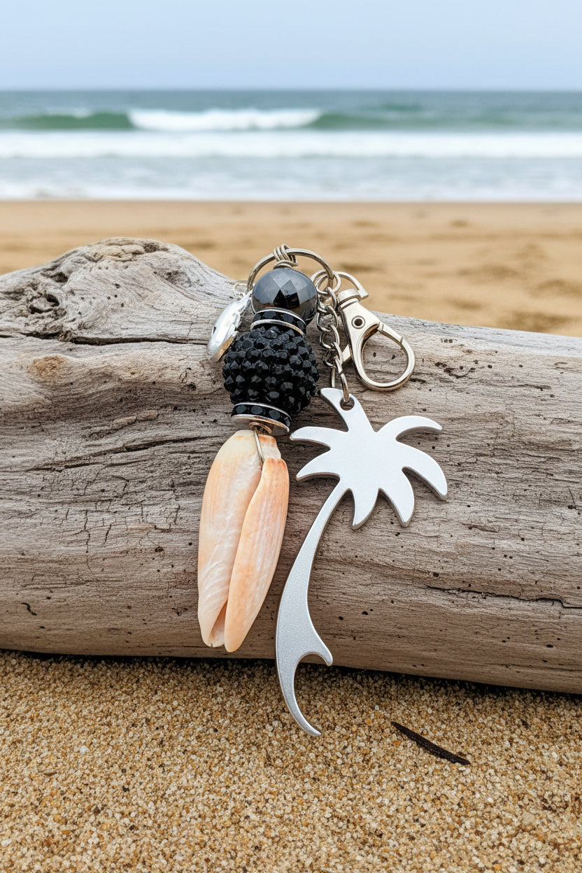 Palm Tree & Lettered Olive Shell Keychain