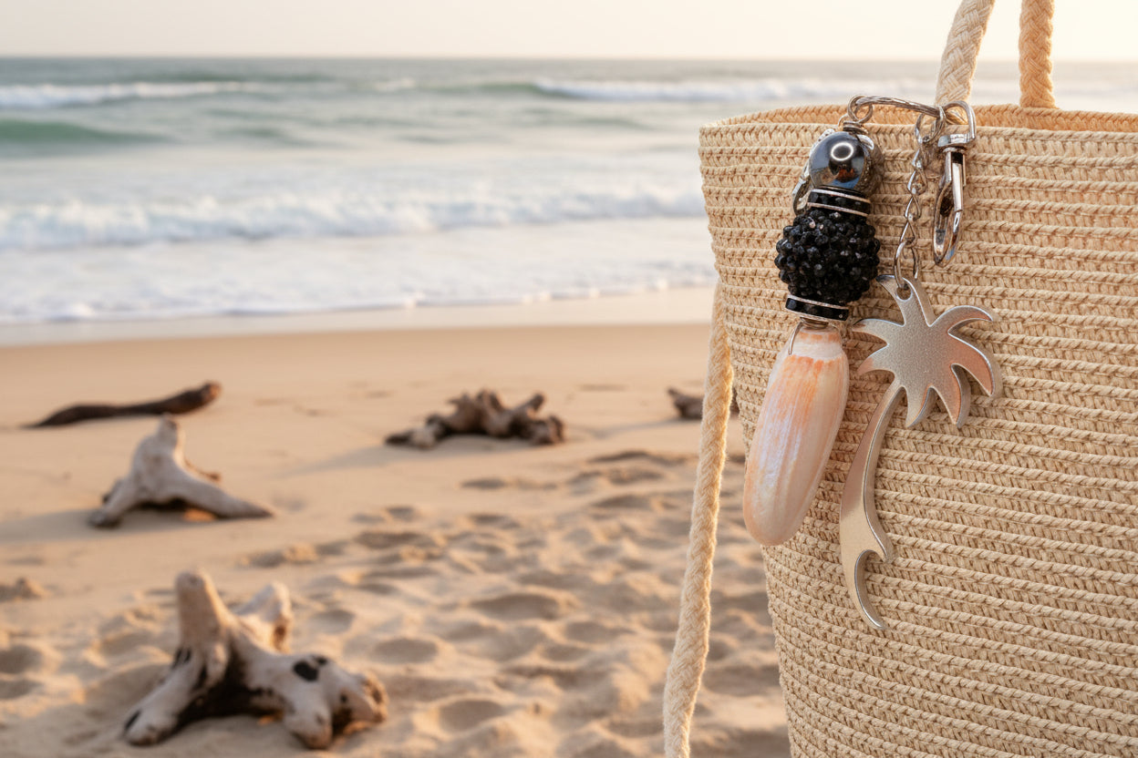Palm Tree & Lettered Olive Shell Keychain