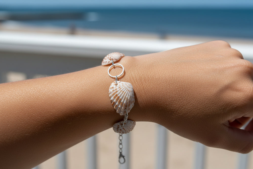 Cardita shell bracelet close-up detail of shells and rings