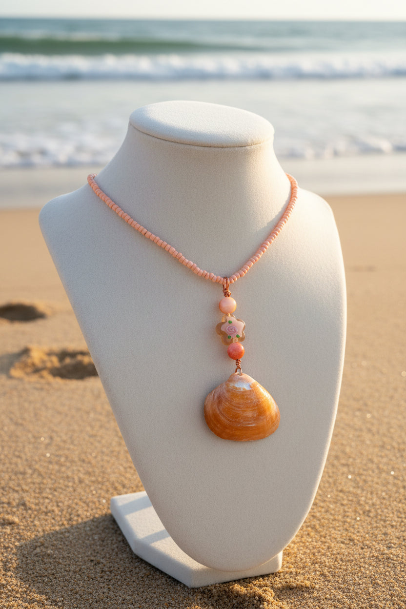 Sunset Orange Bloom Shell Necklace