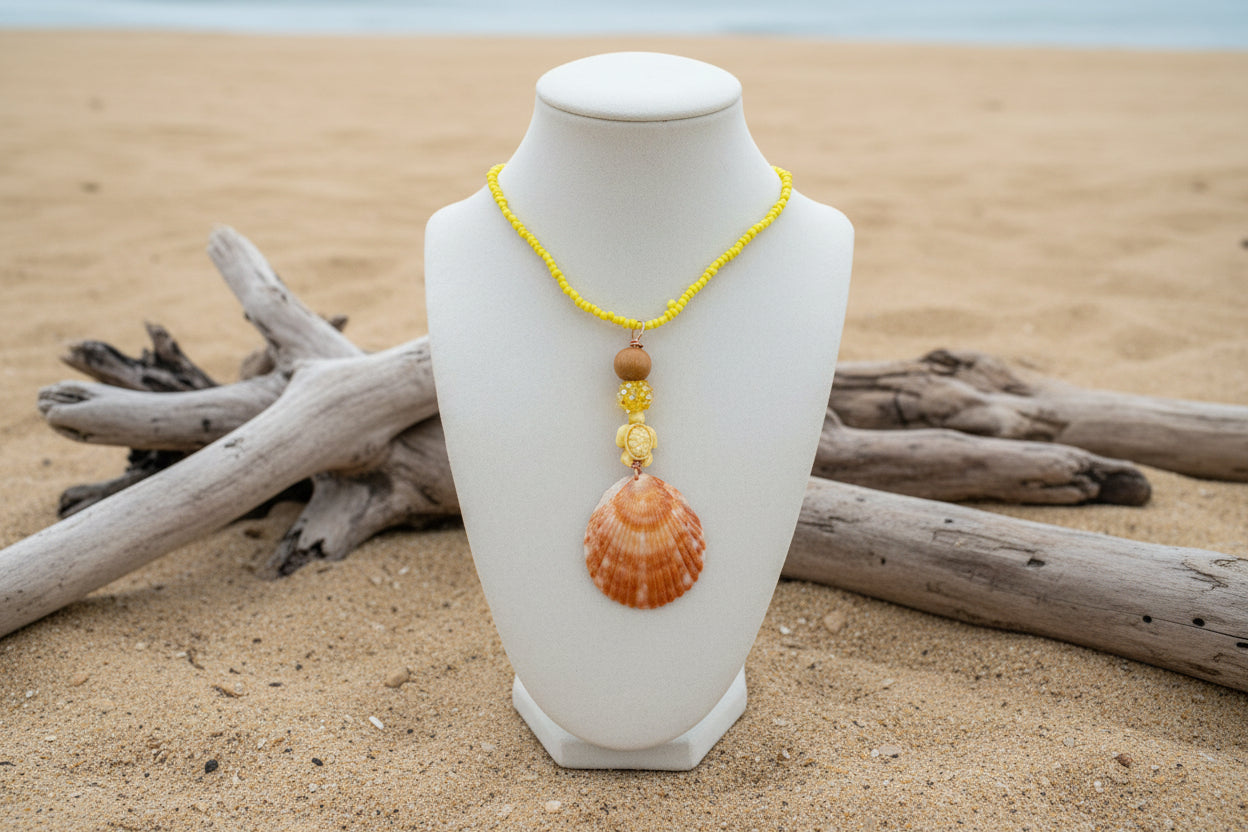 Golden Lemon Turtle Scallop Necklace