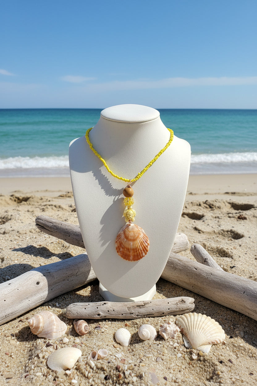 Golden Lemon Turtle Scallop Necklace