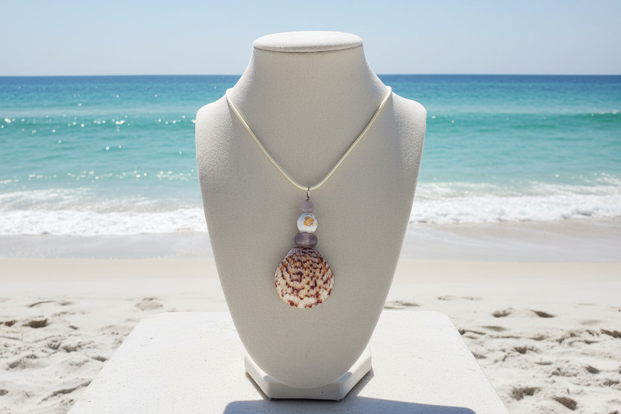 Lavender Cream Blossom Scallop Necklace