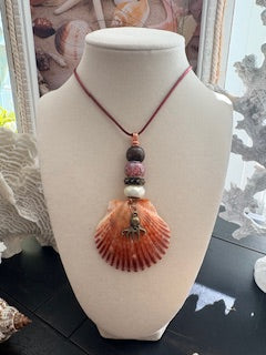 Octopus Bronze Sunset Scallop Charm Necklace