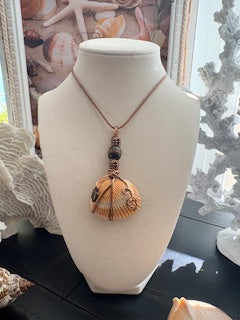 Wrapped with Love Golden Fan Shell Pendant Necklace
