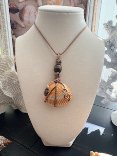 Wrapped with Love Golden Fan Shell Pendant Necklace