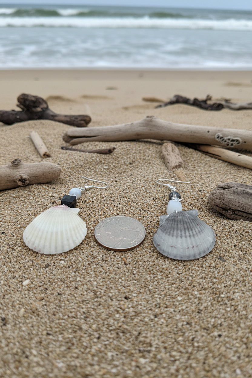 Side view of scallop shell earrings