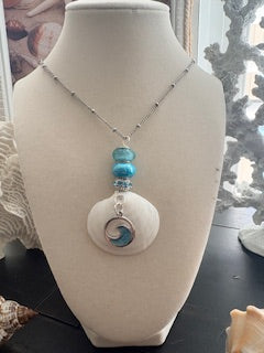 Waves of Tides White Buttercup Shell Wave Charm Turquoise Necklace