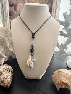 Oyster Coral & Pearl Garnet Lariat Necklace