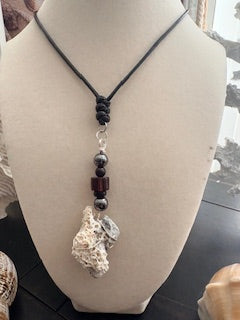 Oyster Coral & Pearl Garnet Lariat Necklace