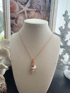 Ivory Turritella Spiral Worm Shell Copper Wire Wrap Rose Gold Chain Necklace