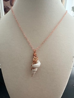 Ivory Turritella Spiral Worm Shell Copper Wire Wrap Rose Gold Chain Necklace