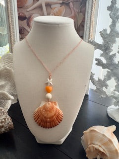Tangerine Heart Scallop Starfish Pearl Rose Gold Chain Necklace