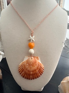 Tangerine Heart Scallop Starfish Pearl Rose Gold Chain Necklace