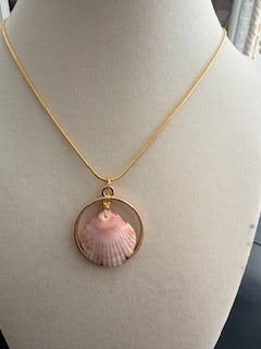 Golden Burst -Blush Scallop Gold Hoop Frame Dainty Gold Box Chain Necklace