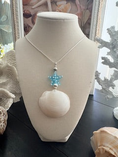 Starry Gaze White Moon Buttercup Beaded Teal Starfish Pearl  925 Silver Snake Chain Necklace