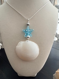 Starry Gaze White Moon Buttercup Beaded Teal Starfish Pearl  925 Silver Snake Chain Necklace