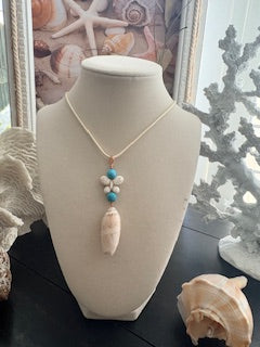 Butterfly Essence Blush Olive Shell Turquoise White Flower Bead Ivory Cord Necklace