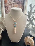 Butterfly Essence Blush Olive Shell Turquoise White Flower Bead Ivory Cord Necklace