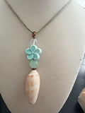 Playful Bliss Teal Plumeria Flower Pearl Olive Cord Necklace