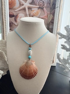 Turquoise Treasure Copper Scallop Love Charm Sky Blue Cord Necklace