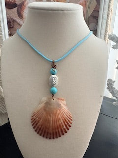 Turquoise Treasure Copper Scallop Love Charm Sky Blue Cord Necklace