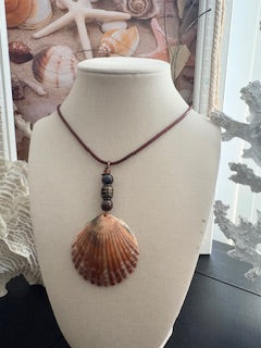 Island Tribe Copper Scallop Bronze Filigree Beaded Dark Bronze Cord Necklace