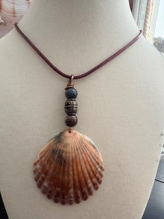 Island Tribe Copper Scallop Bronze Filigree Beaded Dark Bronze Cord Necklace