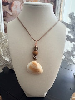 Peach  Shell Cheetah Bead Copper Bronze Chain Necklace