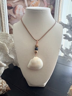 Cream Scallop Jasper Stone Bronze Cord Necklace