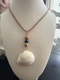 Cream Scallop Jasper Stone Bronze Cord Necklace