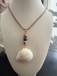 Cream Scallop Jasper Stone Bronze Cord Necklace