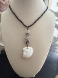 Snowy Jewel -White Spiney Shell Starfish Amethyst Hematite Beaded Chain Necklace