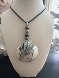 White & Greyish Scallop Silver Wire Wrap Hematite Dark Chain Necklace
