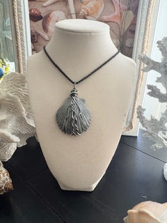 Gunmetal Scallop Twisted Wire Wrap Dark Black Chain Necklace