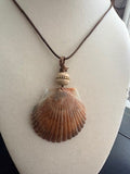 Caramel Scallop Gold Wooden Bead Bronze Cord Necklace
