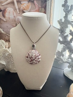 Purple Speckle Scallop Labradorite Silver Wire Wrap Maroon Cord Necklace