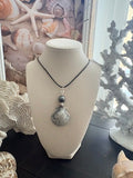 Silver Scallop Tahitian Black Cord Necklace