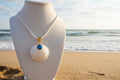 Blue Sparkle Buttercup Shell & Blue Stone charm Pendant Necklace