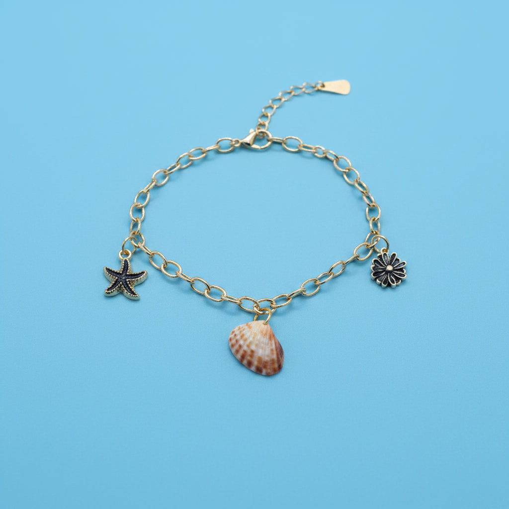 Black & Gold Starfish Charm Bracelet
