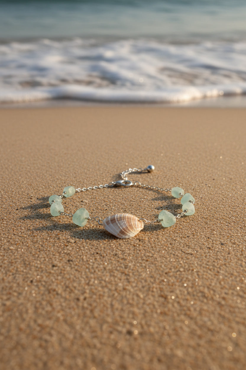 Seafoam Clam Shell Gold Bracelet