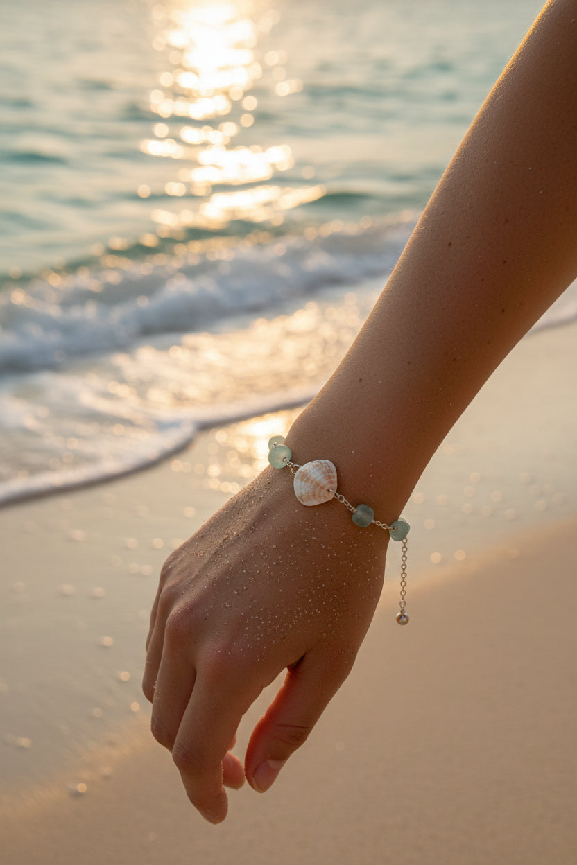 Seafoam Clam Shell Gold Bracelet
