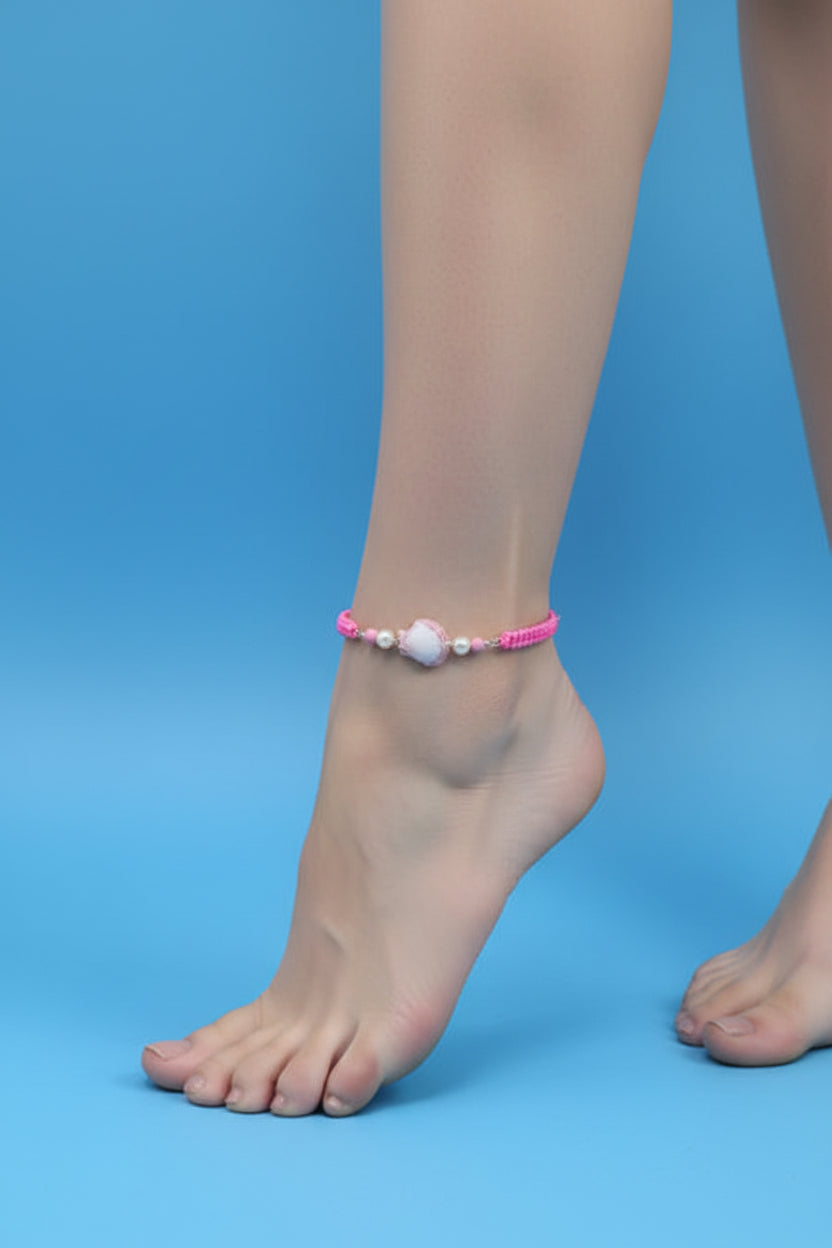 Pink Tide Pearl Shell Braided Anklet