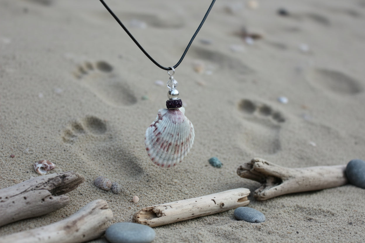 Blushing Radiance Shell Necklace - Pink Spotted Scallop from Florida Gulf Shores
